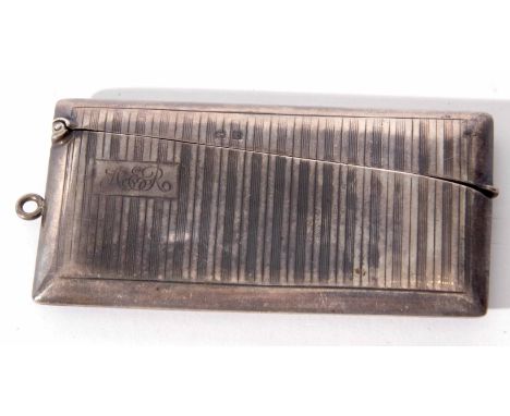 George V card case of rectangular form with all over engine turned decoration and initialled cartouche with angled cover and 
