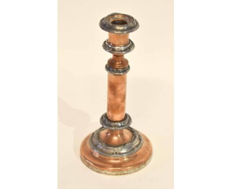 Copper and white metal extending candlestick, 24cm high  