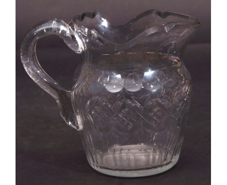 Late 18th century/early 19th century cut glass water jug, probably Irish, with diamond design around middle and pillar flutes