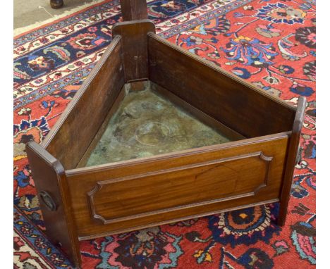 Unusual mahogany triangular planter with moulded and panelled sides and applied with ring handles, circa late 19th/early 20th