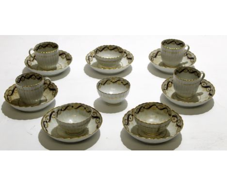 Group of late 18th Century Worcester comprising of four coffee cups, four teacups and seven saucers with blue,white and gilt 