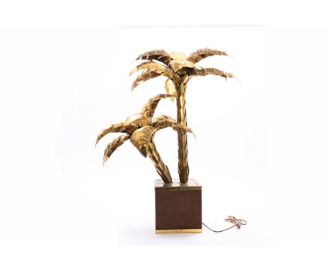 A Hollywood Regency two-light gilt brass palm tree lamp, Maison Jansen, Paris, France, 1970'sH 105 cm
