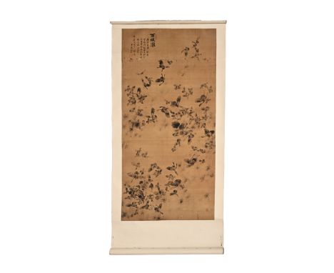 Chinese school: 100 butterflies, ink on silk mounted as a scrollWork: 109,5 x 56,5 cmScroll: 134 x 69 cm