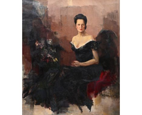 José Storie (1899-1961): Portrait of a lady, probably Mrs. Monbalieu (Bruges), oil on canvasWork: 167,5 x 139 cmFrame: 197 x 