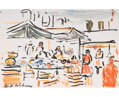 Henri Victor Wolvens (1896-1977): The festival, mixed media on paperWork: 55 x 36,5 cm Paper: 73,5 x 57 cm