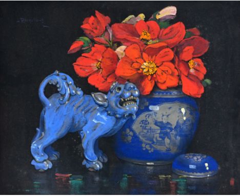 Louis Reckelbus (1864-1958): Still life with flowers and Chinese porcelain, mixed media on boardWork: 53 x 43 cm Frame: 56,5 