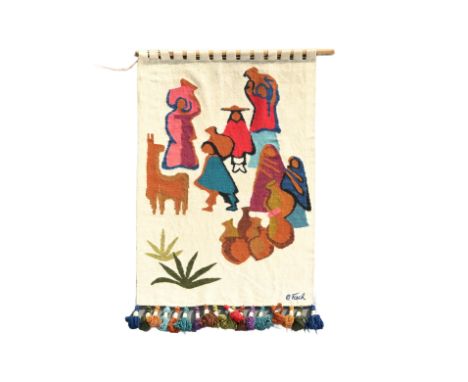 Olga Anhalzer Fisch (1901-1990): Ecuadorian life, wool mural tapestry155 x 103 cm  Olga Anhalzer Fisch(Budapest, 1901-Quito, 