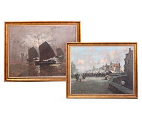 Henri Joseph Pauwels (1903-1983): Marine & Bruges (?) cityscape, oil on canvasWork: 84 x 64 cm Frame: 93,5 x 73,5 cm 