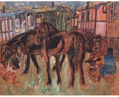 Joseph Verdegem (1897-1957): Caravans in Mariakerke, mixed media on paperWork: 66,5 x 53 cm Frame: 90 x 77 cm