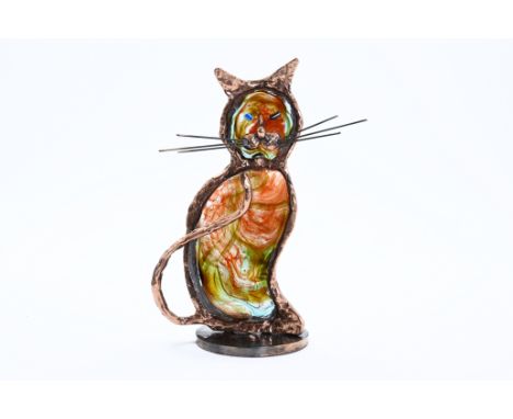 Yves Lohe (1947): Seated cat, mixed mediaH 47,5 cm