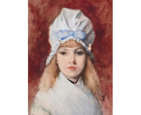 Constantin Emile Meunier (1831-1905): Girl with a white headdress, mixed media on paperWork: 31,5 x 23,5 cmFrame: 71,5 x 58 c