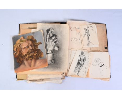 Renee von Freyburg (20th C.): An extensive collection of academic sketches and works, mixed media on paper, 1930's and 1940's