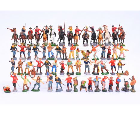 A collection of German elastolin and lineol toy figures of cowboys and indians, Hausser, 1st half 20th C.Some marked "GERMANY