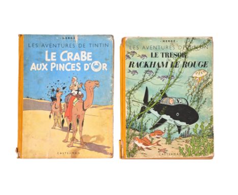 Hergé, Tintin, Le Trésor de Rackham le Rouge & Le crabe aux pinces d'or, first and second edition, 1944 and '45Both in fair t