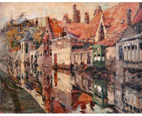 Camille Barthelemy (1890-1961): Cityscape of Bruges (Gouden Handrei), oil on canvas, dated (19)2292 x 73,5 cm 