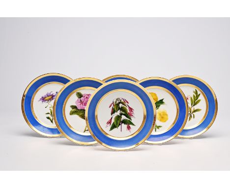 Six French polychrome and gilt Paris porcelain 'flower' plates, three signed 'C. d'A', 19th C.Dia.: 22 - 21,5 cm