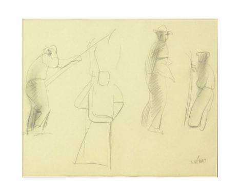 Serge Ferat, French (1881-1958) Pencil sketch on paper "Four Figures". Signed lower right. Toning from age or in good conditi