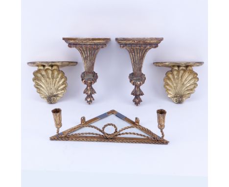 Collection of Five (5) Wall Brackets and Shelf. Includes: two neoclassical style pairs of wall brackets along with neoclassic