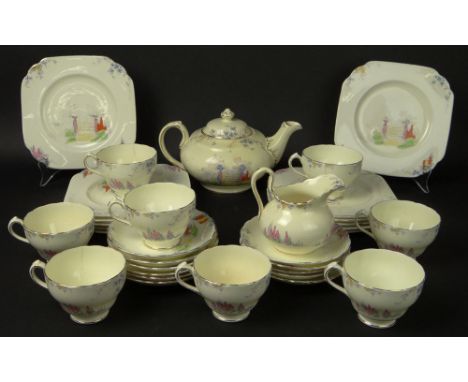 Hand Painted Chelsea England Ceramic Partial Dessert Service. Service Includes: Teapot Measuring 5-1/4 Inches Tall and 9-1/2 