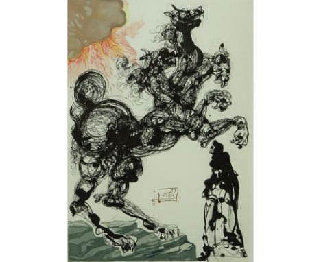 After: Salvador Dali, Spanish (1904 - 1989) Color wood engraving on Rives paper after a watercolor "Divine Comedy - Inferno 6