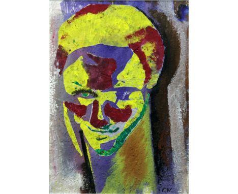 Contemporary Mixed Media Collage Portrait Signed E.N. Lower Right. Good condition. Unframed. Measures 15" H x 10-1/2" W. Ship