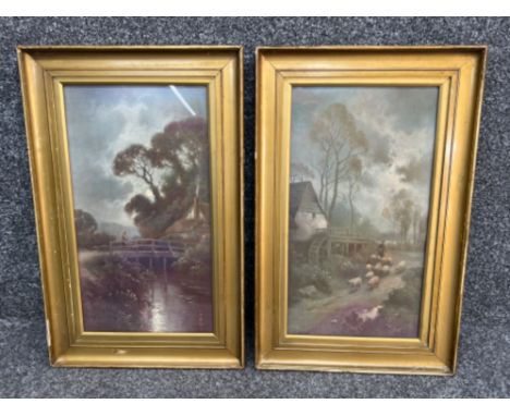 Pair of gilt framed prints (country scenes) by F. Arnold (36cm x 56cm)
