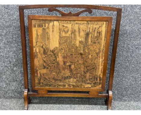Edwardian framed mahogany tapestry fire screen