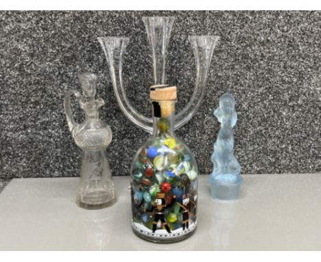 Villeroy &amp; Boch 3 branch candelabra, small thistle glass decanter and others
