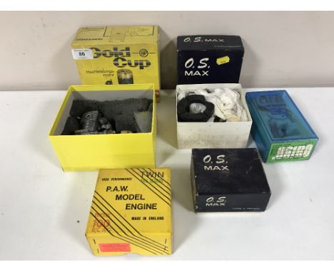 Five boxed model aircraft engines - G Mark .061RC rotary valve engine, O.S. 46VF, O.S. 10RC etc 