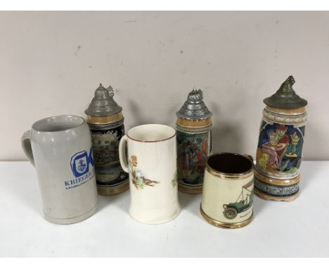 Two boxes of a large quantity of glass mugs, beer steins, glass vases, planter, continental wall plaque etc