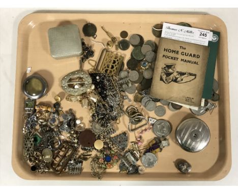 A collection of costume jewellery, banknotes, Home Guard Pocket Manual, coins etc (Q) 