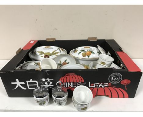 A box of Royal Worcester Evesham oven dishes, ramekins, Port Merion flan dish  