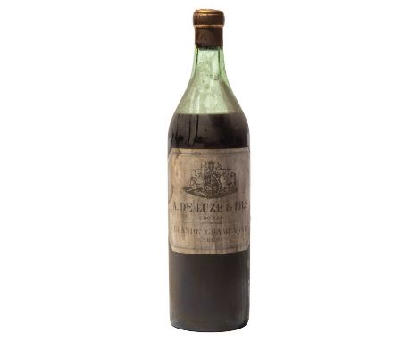 1 bottle A de Luze Grande Champagne Cognac 1893
Metal capsule. Slightly shrunken cork. Very bin-soiled label. Level 6cms
This