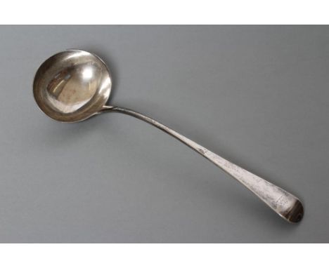 A WILLIAM IV SILVER SOUP LADLE, maker Mary Chawner, London 1835, in Old English pattern, engraved with an armorial, 13" long,
