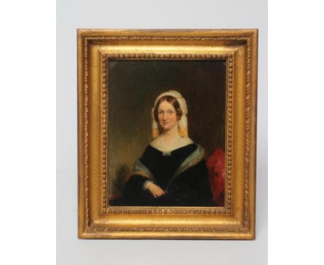 BRITISH SCHOOL (19th Century), Portrait of a Lady, half length, oil on board, unsigned, 9" x 7", gilt frame (Est. plus 21% pr