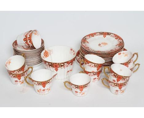 A DERBY CROWN PORCELAIN CO. LTD. CHINA PART TEA SERVICE, c.1886, printed and painted in iron red, burnt orange and gilt with 