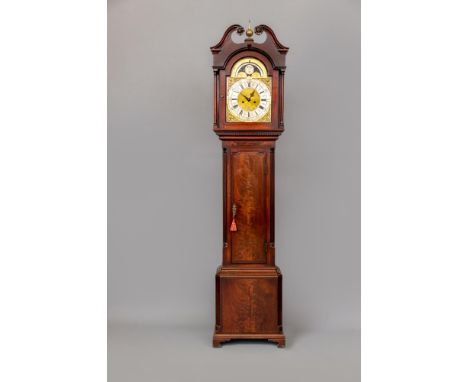 A MAHOGANY LONGCASE CLOCK by Jonas Barber, the eight day movement with anchor escapement striking on a bell, 12" arched brass