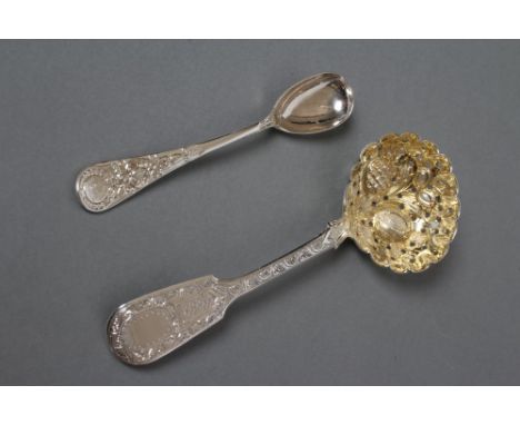 A VICTORIAN SILVER MUSTARD SPOON, maker Martin, Hall & Co., Sheffield 1878, in Venetian pattern, engraved with a monogram, 5 