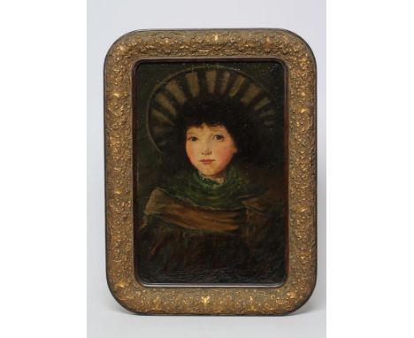 BRITISH SCHOOL (Late 19th Century), Portrait of a Young Girl in a Bonnet, oil on canvas, unsigned, 21 1/2" x 14 1/4", gilt fr