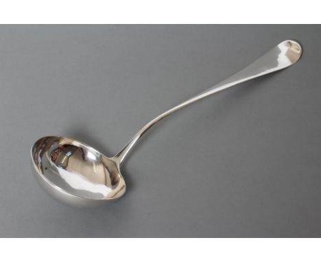 A GEORGE III SILVER SOUP LADLE, maker Elias Cachart, London 1758, in Old English pattern, 13" long, 5ozs 10dwts (Est. plus 21