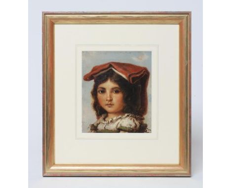 EUROPEAN SCHOOL (19th Century), Bust Portrait of a Young Girl, oil on canvas(?), unsigned, 7" x 6", gilt frame (Est. plus 21%