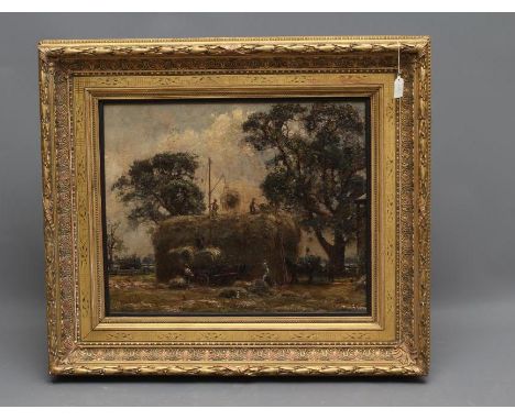 HERBERT F ROYLE (1870-1958), Haytime Bolton Percy, Yorkshire, oil on canvas, signed, 20" x 24 1/2", swept gilt gesso frame (I