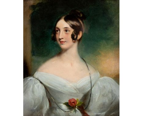 ATTRIBUTED TO JAMES GODSELL MIDDLETON (act.1826-1872), Portrait of Helen C. Barlow, half length, oil on board, signed to reve