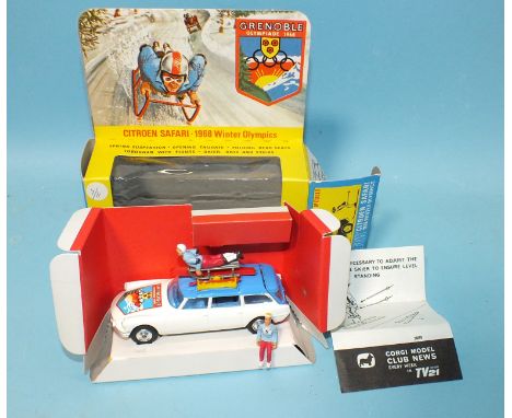 Corgi, 499 Citroën Safari 1968 Winter Olympics, with toboggan and figure, skier, skis and poles, boxed with leaflet and inner