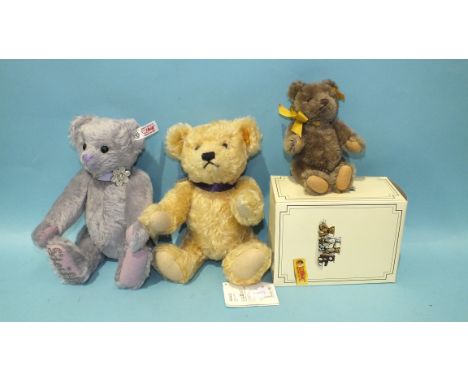 Steiff, a boxed miniature teddy bear, 17cm, a Year 2013 teddy bear and a Steiff for Danbury Mint 'Scorpio' bear, all with but