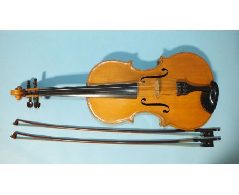 A viola, the two-piece back 42cm (16½''), 68cm (26¾'') overall, bearing label for Thomas Restell, Wokingham, May 1980, with t