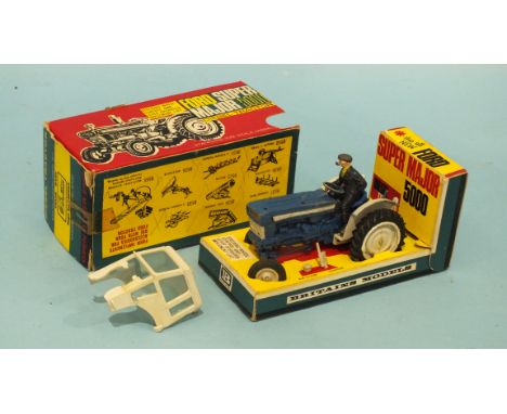 Britains, 9527 Ford Super Major 5000 Diesel Tractor with detachable safety cab filter, exhaust and driver, in tray box.