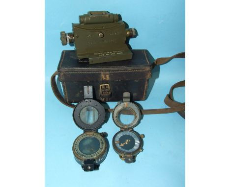 A Noblet &amp; Forrest clinometer, Vickers 303 IN.MG Mk.2, in leather case stamped Hindmarch Bros Ltd, 1918 and two WWII pris