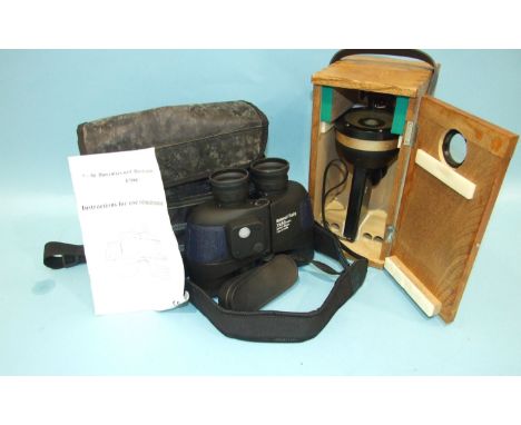 A pair of Bak 4 waterproof/floating 7x50 binoculars with illuminated compass, in case with instructions and a Soura Gold Spec
