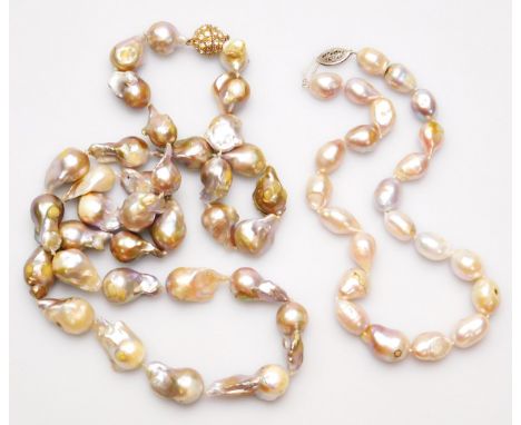 Two items of natural pearl jewellery, to include a necklace, with gold plated magnetic white paste stone embezzled clasp, and